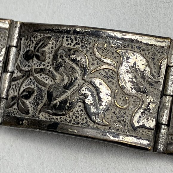 26 Waist Antique Edwardian 20s Metal Belt Floral Motif Pre-Raphaelite main image 4